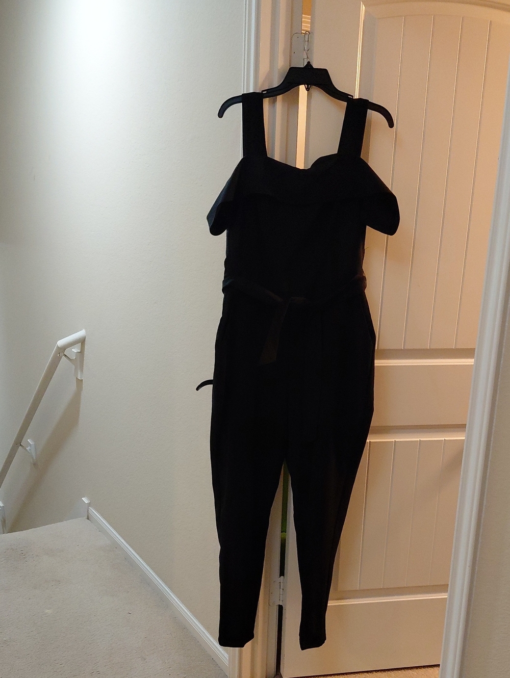 Women’s Black Off-Shoulder Jumpsuit with Belt